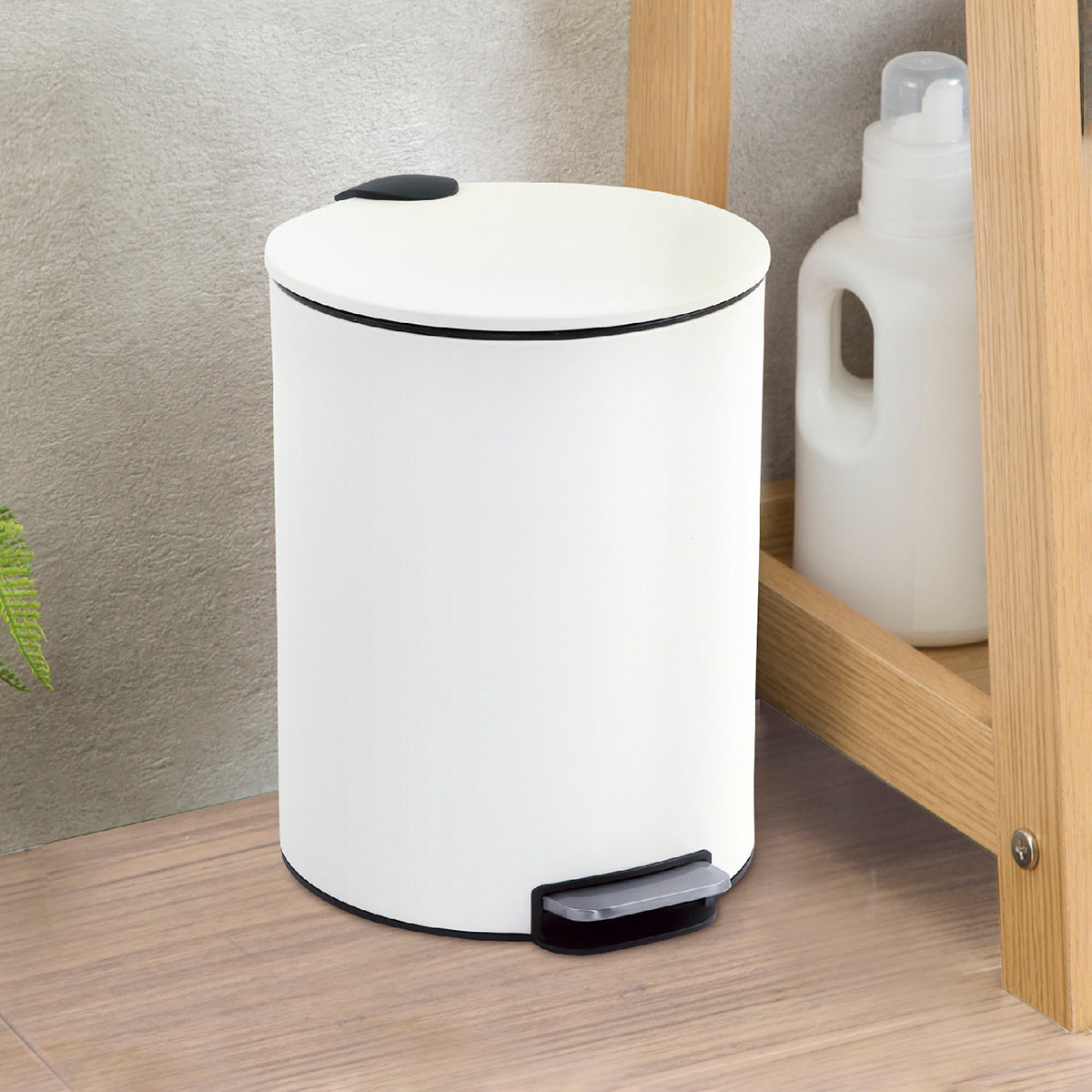 【家居】腳踏緩降垃圾桶 圓型 白色