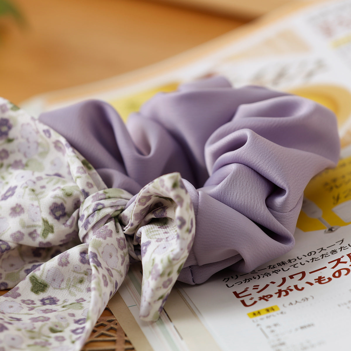 【家居】飄帶式髮圈 碎花PU