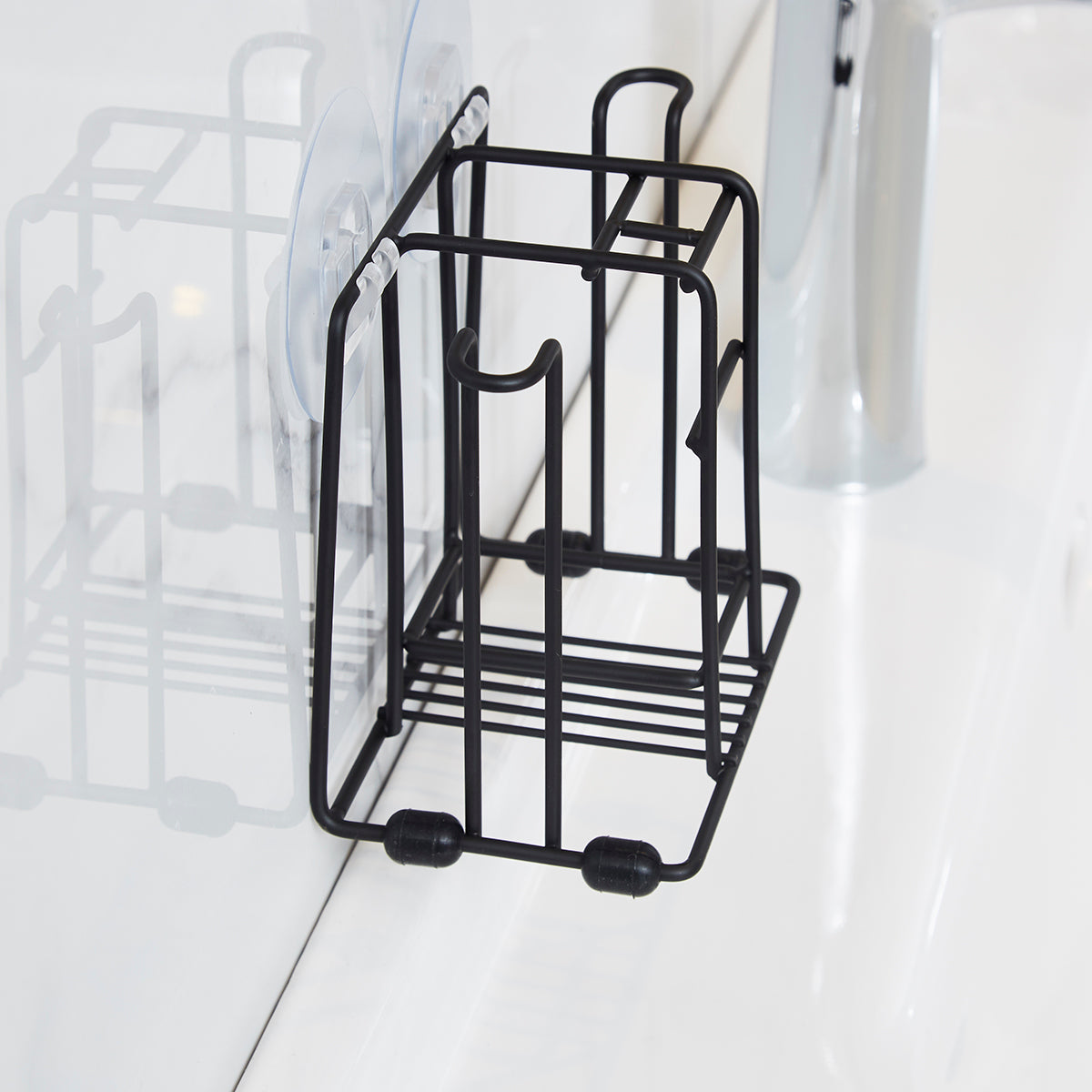 【家居】兩用洗漱收納架(附貼片) BK