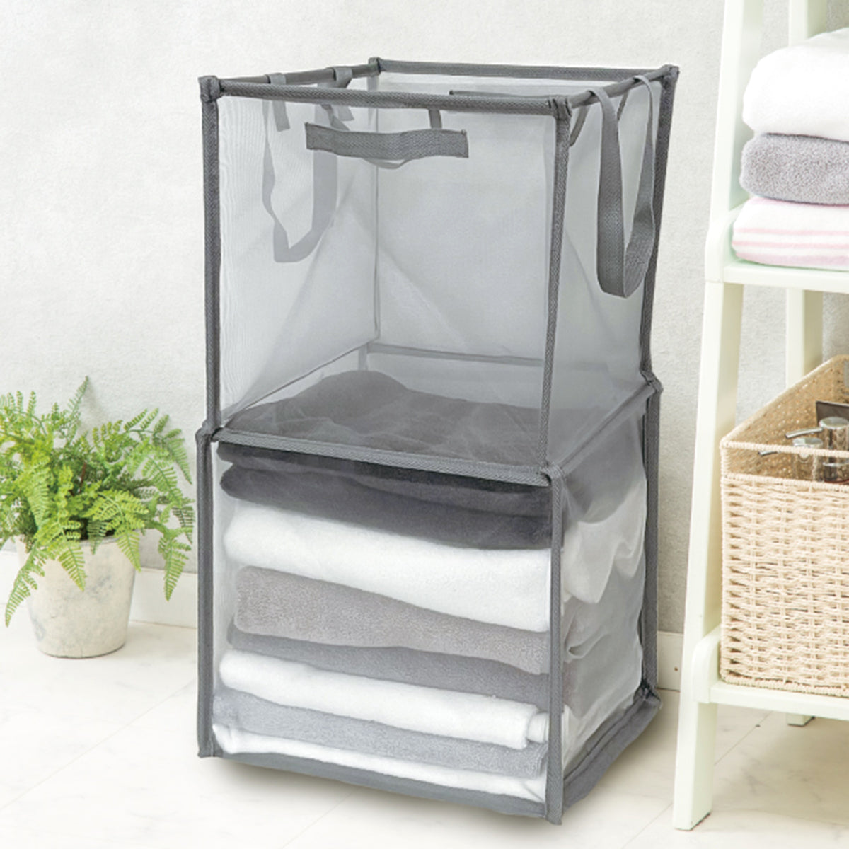 【家居】摺疊洗衣收納籃 灰色