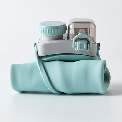 【家居】可摺疊便攜矽膠水杯600mL 藍綠