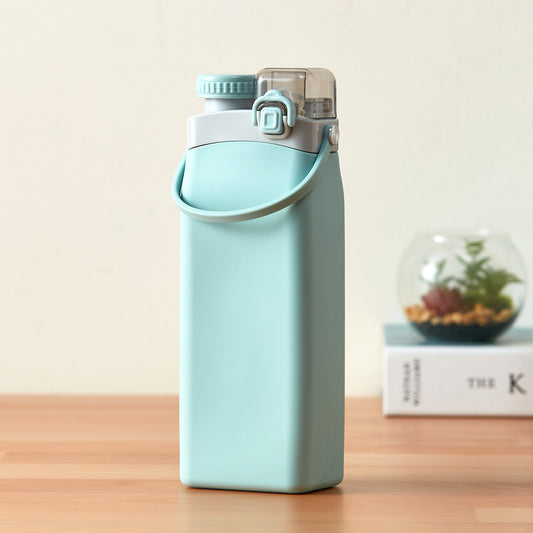 【家居】可摺疊便攜矽膠水杯600mL 藍綠