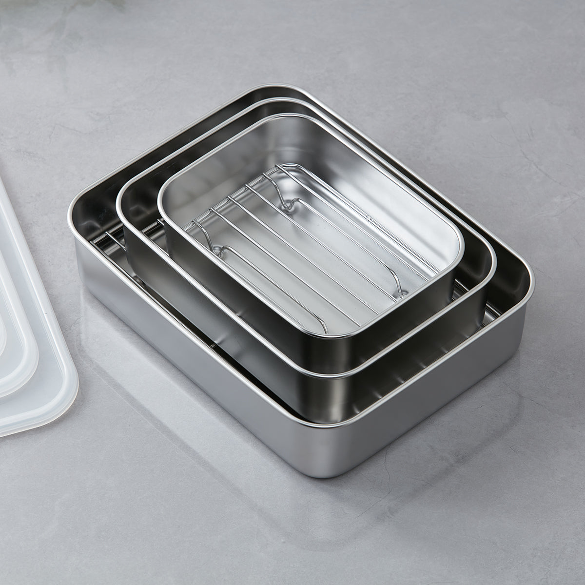 【家居】不銹鋼連蓋長方盤