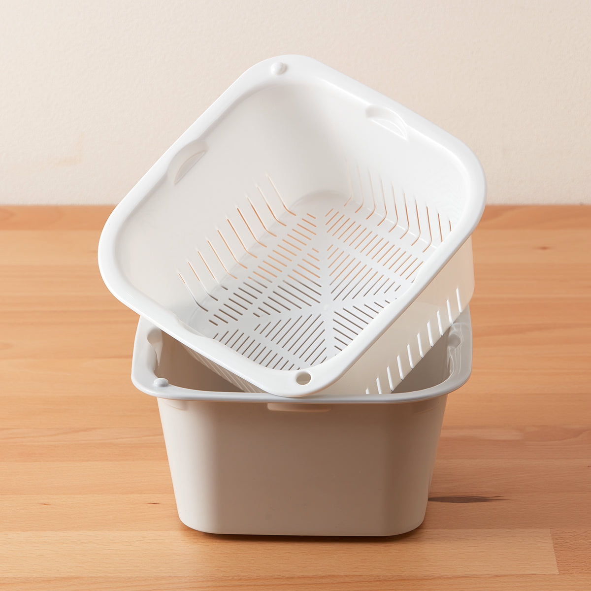 【家居】方形瀝水籃2件套 灰色