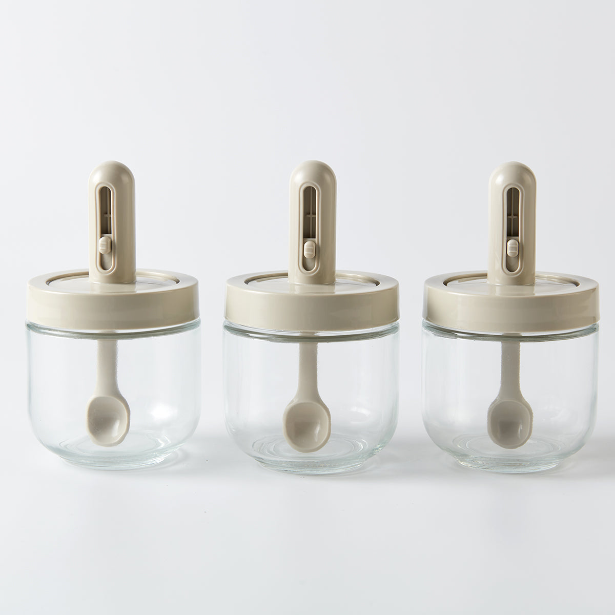 【家居】伸縮勺蓋一體調味罐套裝 3P 摩卡色