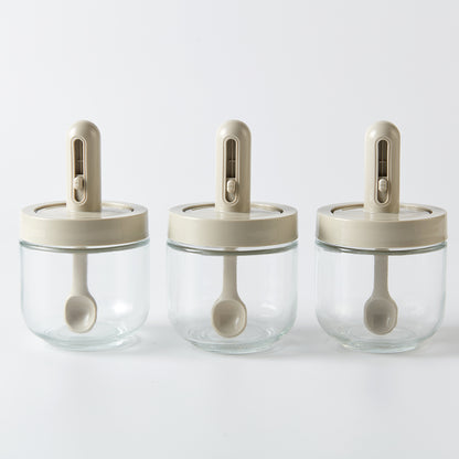 【家居】伸縮勺蓋一體調味罐套裝 3P 摩卡色