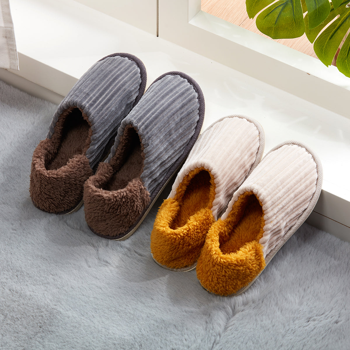 【家居】拖鞋 毛絨條紋 FE2501