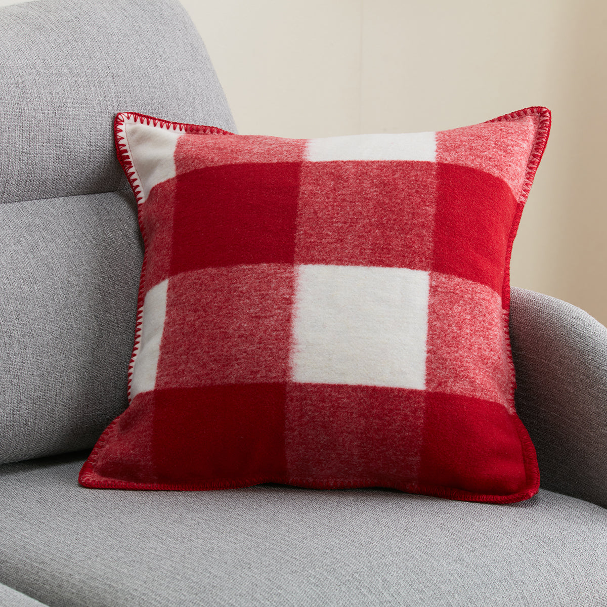 【家居】靠墊套 暖冬紅格