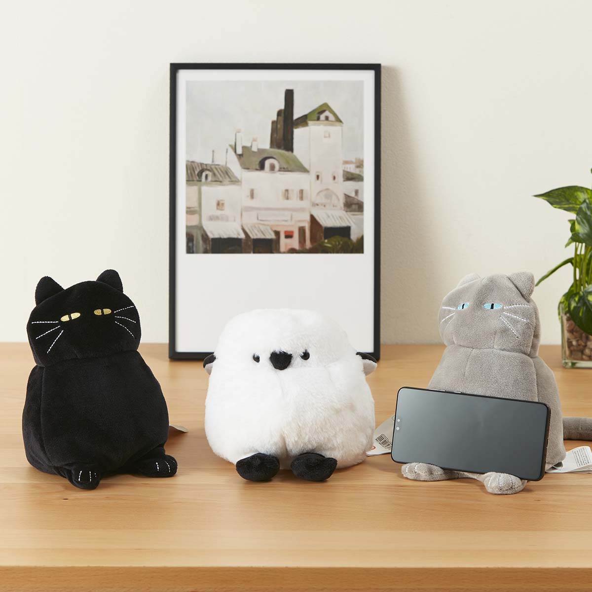 【家居】手機支撐公仔抱枕 灰貓/黑貓/小肥啾